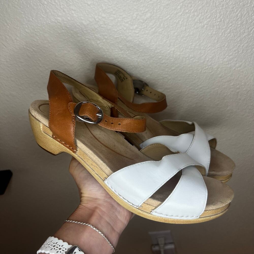 Dansko two tone white brown leather sandals WOMENS 40